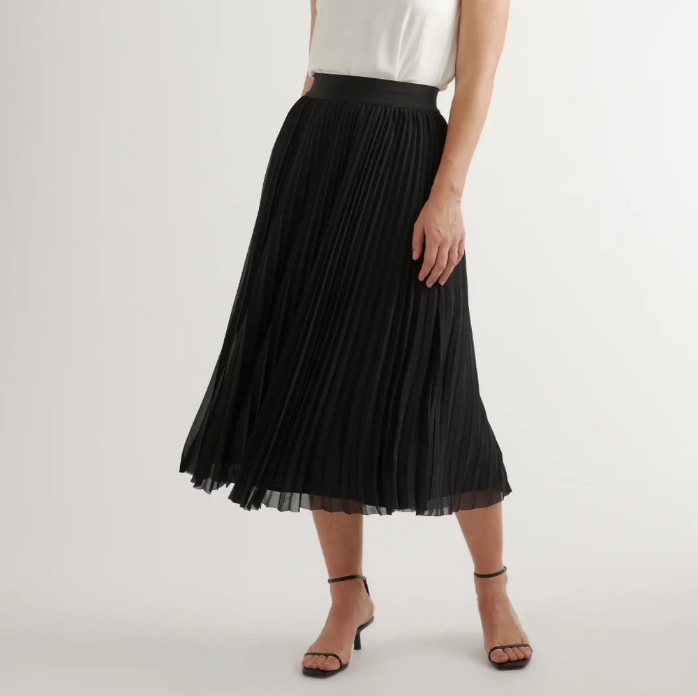 Quince Chiffon Pleated Midi Skirt Black Small